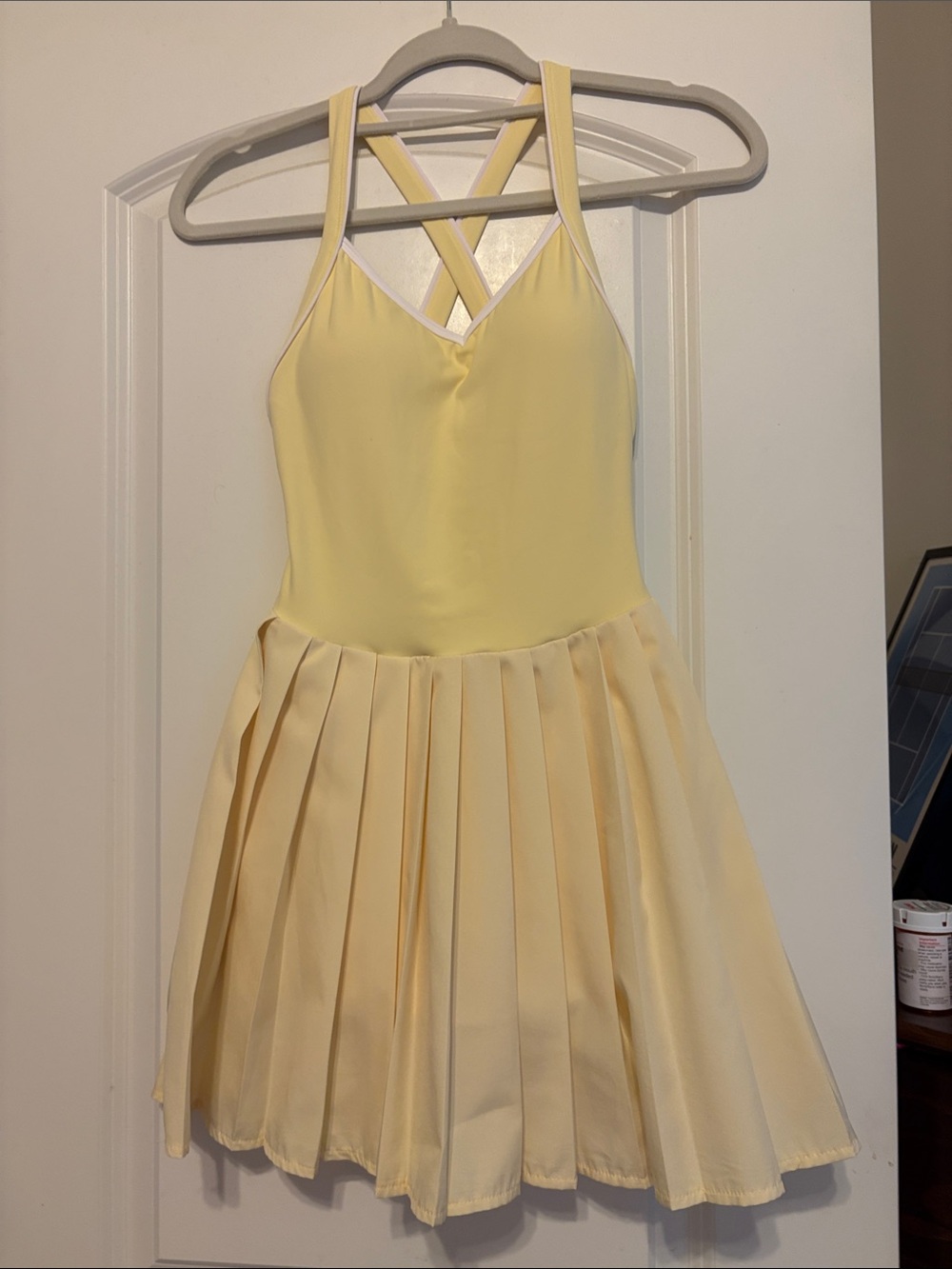 Yoga Pale Yellow Pleated tennis Dress with Crisscross Straps